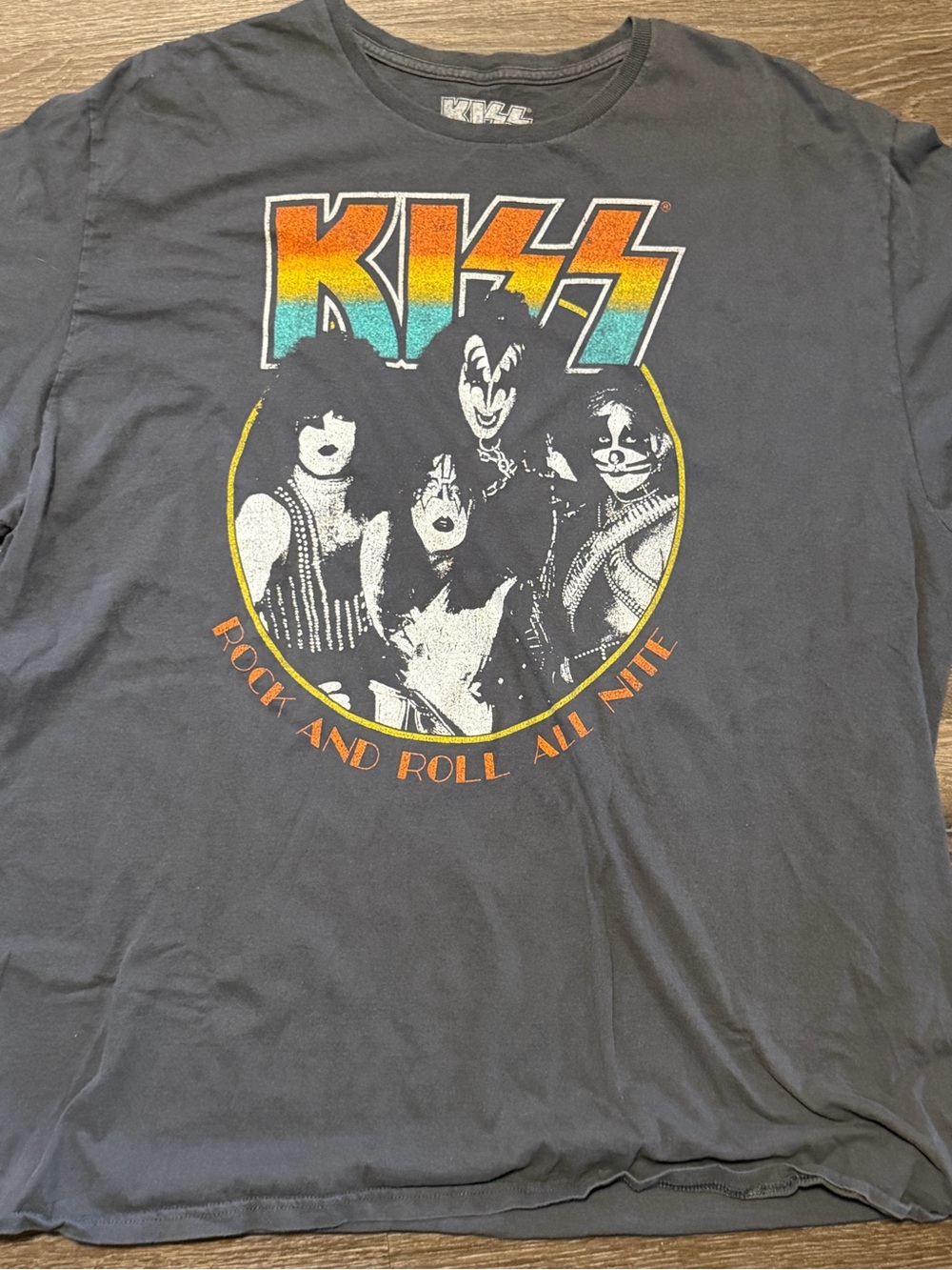 Kiss Black Tee with Rainbow Logo and Band Graphic